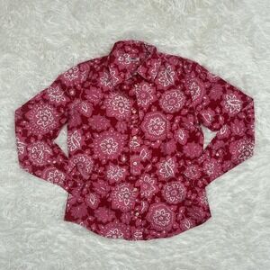 Pink Red Vintage Western Paisley Floral Retro Boho long Sleeve Button Down Shirt